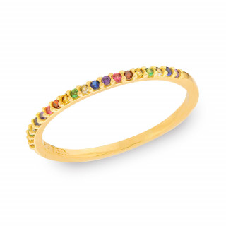 anel de ouro 18k meia aliança pedras coloridas 