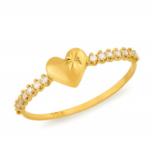 Anel feminino de ouro 18k coração com zircônias laterais
